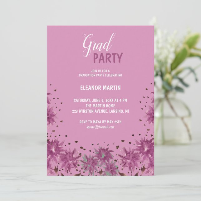 Fresh Lilac Purple Wildflowers Invitation (Standing Front)