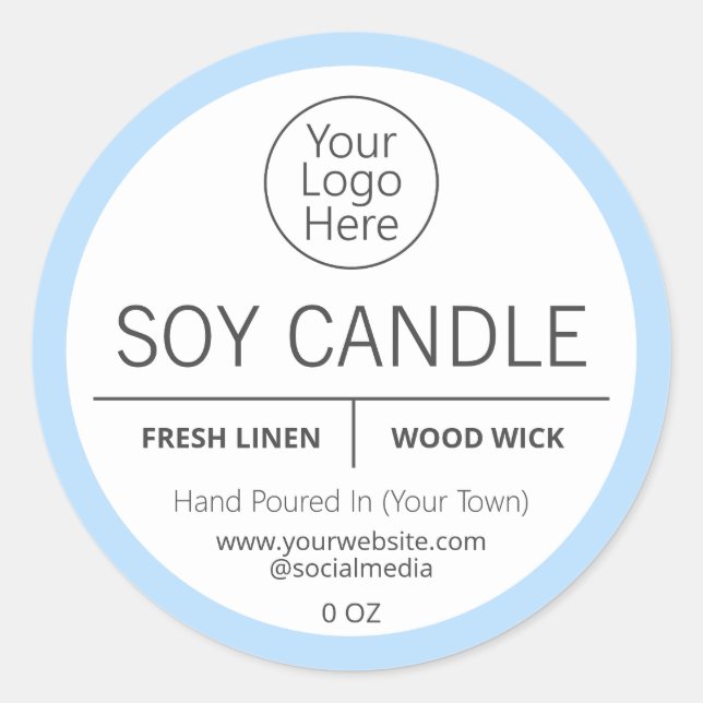 Fresh Linen Scented Blue Soy Candle Logo Labels (Front)