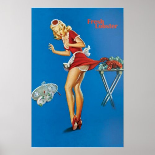 Fresh Lobster Blond Waitress Pinched Poster