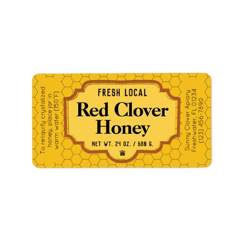 Fresh Local Red Clover Honey Jar Label