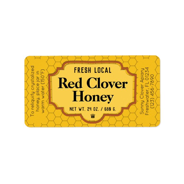Fresh Local Red Clover Honey Jar Label (Front)
