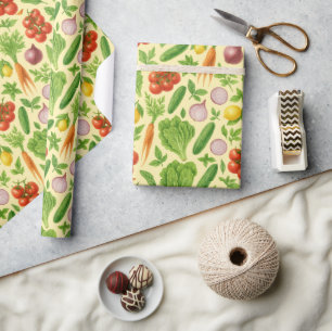 Fresh Market Veggie Garden Wrapping Paper — Lemon