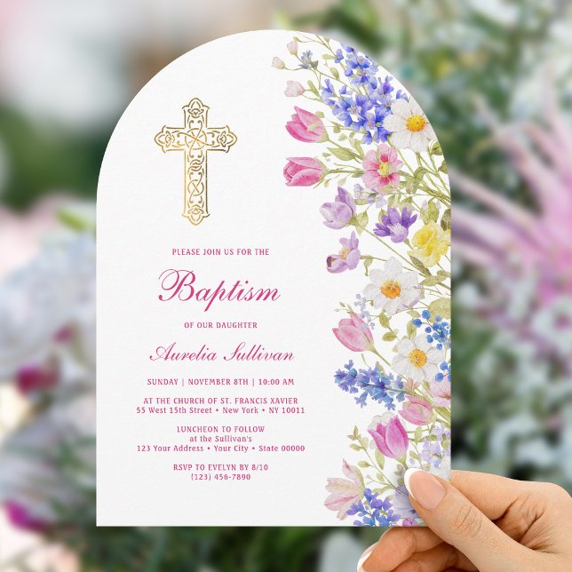 Fresh Meadow Flowers Arch Baptism Invitation (Creator Uploaded)