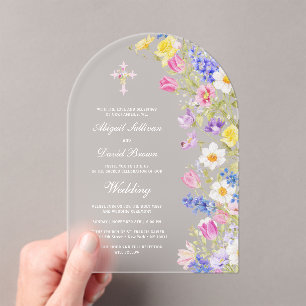 Fresh Meadow Flowers Arch Wedding Acrylic Invitations