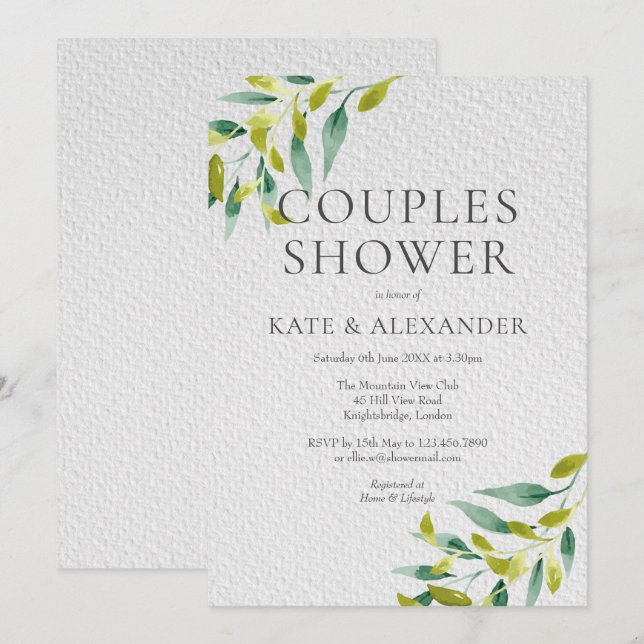 Fresh Meadow Leaves Couples Shower Invitation (Front/Back)