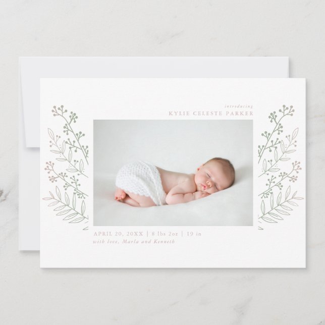 Fresh Meadow Multi Photo Birth Announcement Card (Front)