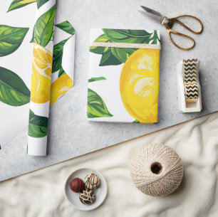 Fresh Mediterranean Lemon and Green Leaves  Wrapping Paper