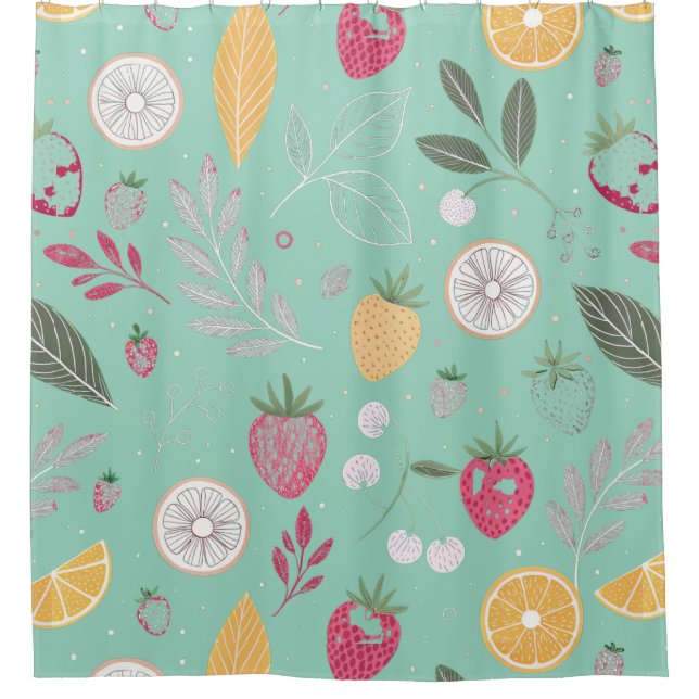 Fresh Mint Fruit Shower Curtain – Bright & Playful (Front)