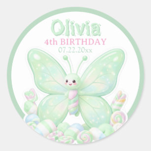 Fresh Mint Green Birthday Butterfly Circle Sticker