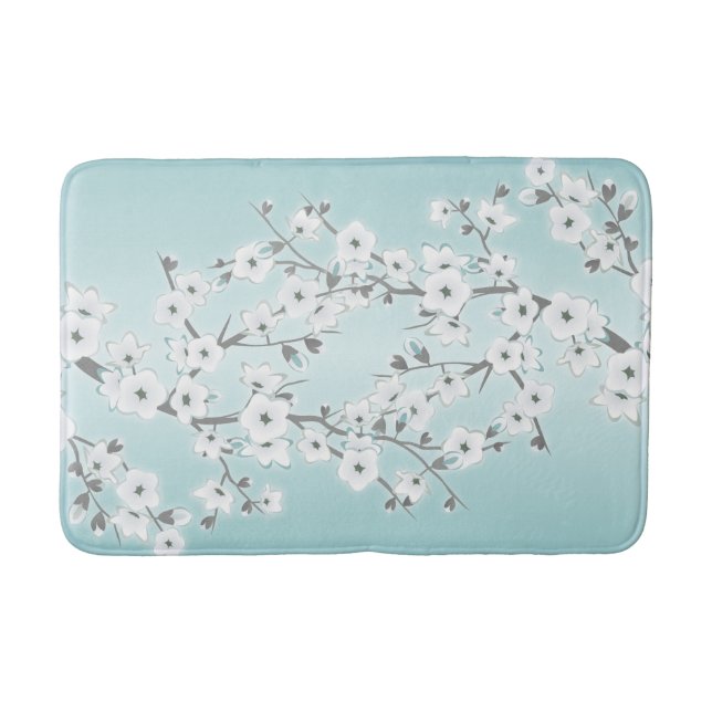 Fresh Mint Green Botanical Lumbar Pillow Bath Mat (Front)