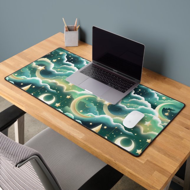 Fresh Mint Green Celestial Moon for Calm Workspace Desk Mat (Office 2)