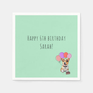 Fresh Mint Green - Corgi Birthday Customizable Napkins