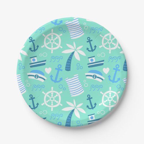 Fresh mint nautical sailor pattern paper plates