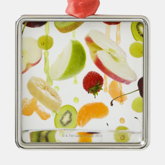 Fresh mixed fruit with apple & orange juice metal ornament (Front)