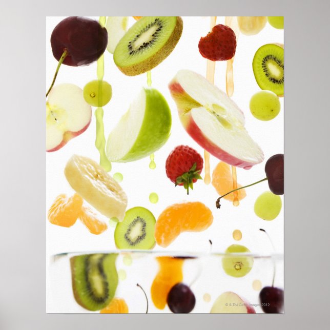 Fresh mixed fruit with apple & orange juice poster (Front)