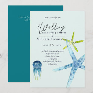 Fresh Modern Beach Ocean Life Wedding Invitations