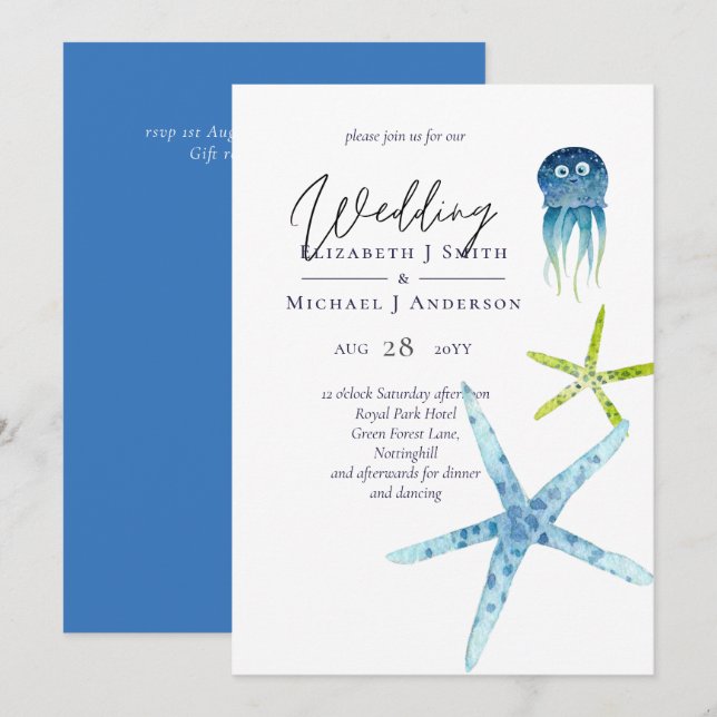 Fresh Modern Beach Ocean Life Wedding Invitations (Front/Back)