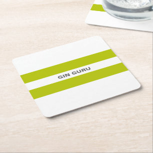 Fresh Modern Lime Green Stripes Gin Guru Square Paper Coaster