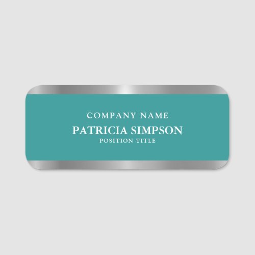 Fresh  Modern Look Teal Green  Silver Metallic Name Tag