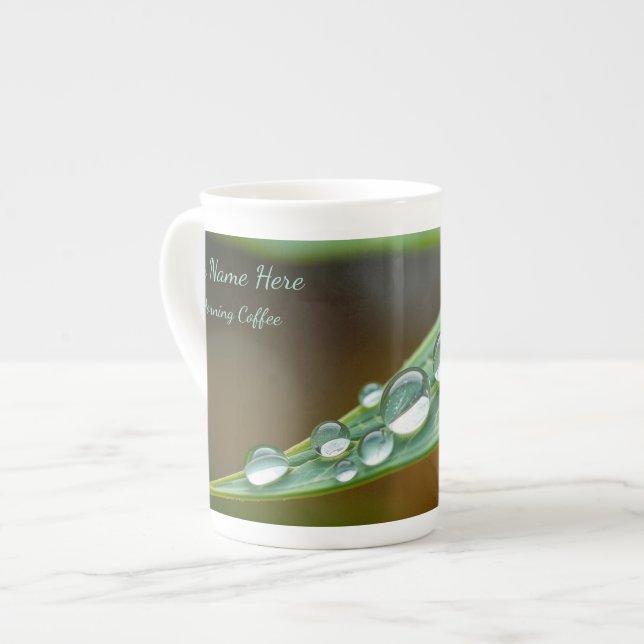 Fresh Morning Dew Macro Detail Personalized Bone China Mug (Front Left)