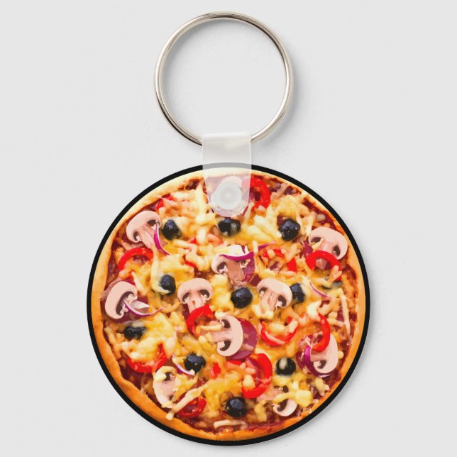 Fresh Mushrooms Topping Pizza Theme Keychain (Front)