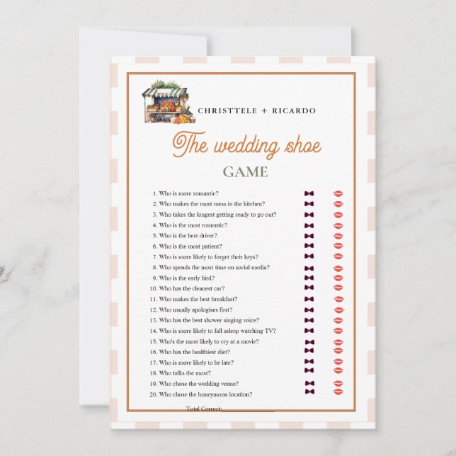 Fresh of the market Garden Weding Shoe Game Card (Front)