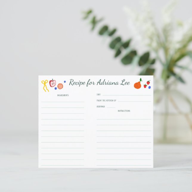FRESH OFF MARKET CUSTOM Bridal Shower Recipe Card (Standing Front)