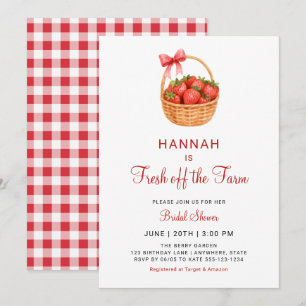 Fresh Off The Farm Strawberry Bow Bridal Shower Invitation