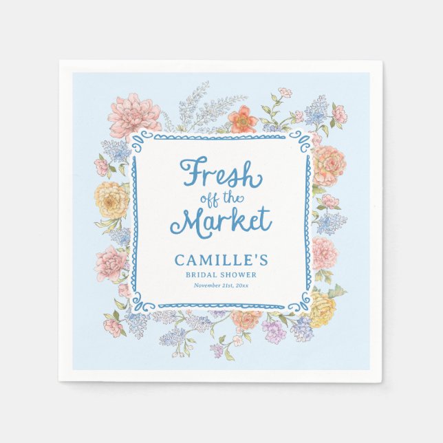 Fresh off the Market Blue Bridal Shower Napkins (Front)