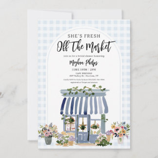 Fresh Off The Market Blue Floral Bridal Shower Invitation