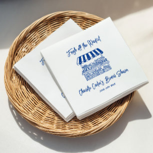 Fresh Off The Market Blue Hand Drawn Bridal Shower Napkins