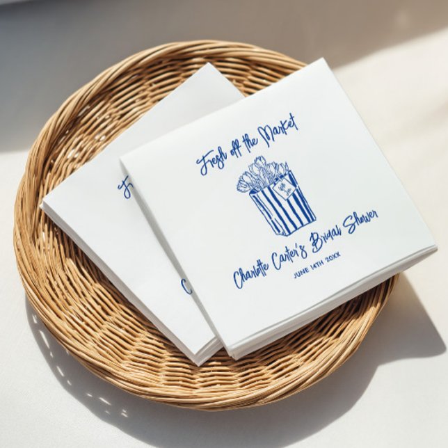 Fresh Off The Market Blue Hand Drawn Bridal Shower Napkins (Fresh Off The Market Blue Hand Drawn Bridal Shower Napkins)