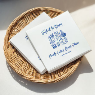 Fresh Off The Market Blue Hand Drawn Bridal Shower Napkins
