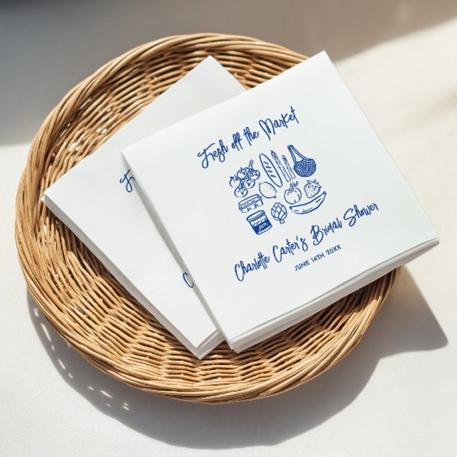 Fresh Off The Market Blue Hand Drawn Bridal Shower Napkins (Fresh Off The Market Blue Hand Drawn Bridal Shower Napkins)
