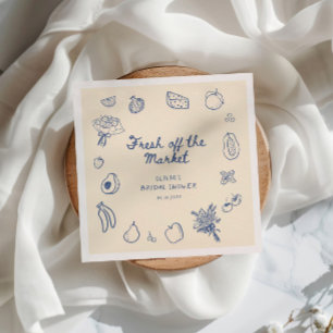 Fresh Off The Market Blue Hand Drawn  Napkins