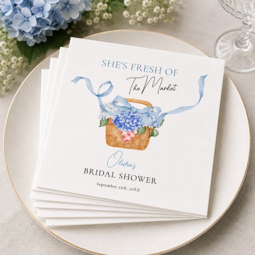 Fresh Off The Market Blue Hydrangea Bridal Shower  Napkins
