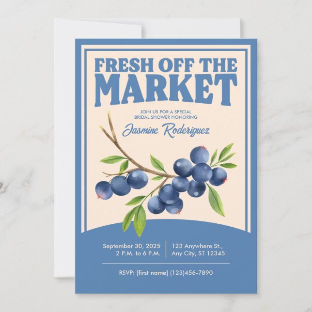 Fresh Off the Market Blueberry Invitation (Front)