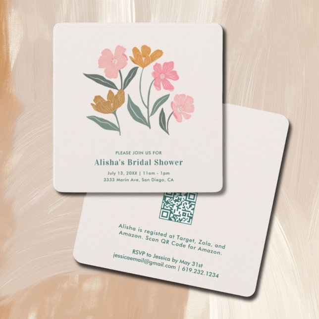 Fresh Off the Market Boho Floral Bridal Shower QR Invitation (Creator Uploaded)