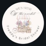 Fresh Off the Market Boho Flower Cart Bridal Classic Round Sticker<br><div class="desc">Fresh Off the Market Boho Flower Cart Bridal Classic Round Sticker
Matching items are available.</div>