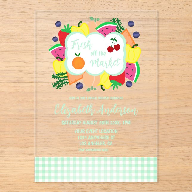 Fresh Off The Market Bridal Shower Acrylic Invitations (Front)
