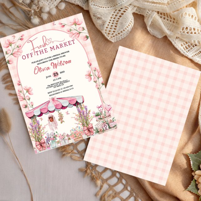 Fresh Off the Market Bridal Shower Aesthetic  Invitation (Fresh Off the Market Bridal Shower Floral Chic  pattern girly cute coquette for her blush pink chic )