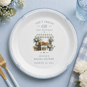 Fresh Off The Market Bridal Shower Blue And White Paper Plates