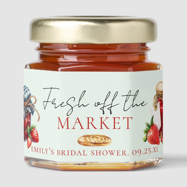 Fresh off the Market Bridal Shower bouquet Honey Jar Favors (Front)