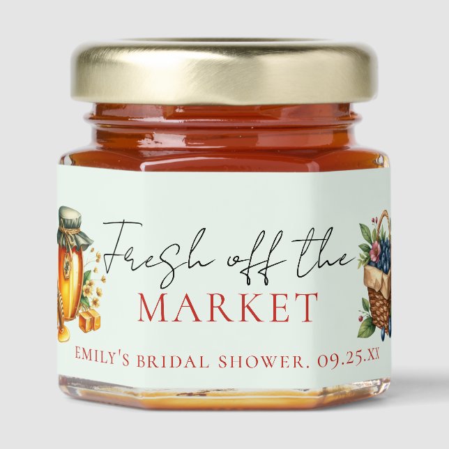 Fresh off the Market Bridal Shower bouquet Honey Jar Favors (Front)