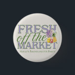 Fresh Off the Market Bridal Shower Button<br><div class="desc">Celebrate your newly-engaged status in style with this elegant “Fresh Off the Market” design—featuring a modern serif font that’s sleek, sophisticated, and totally customizable. Add your name, wedding date, or fiancé’s name to make it uniquely yours! Perfect for engagement parties, bridal showers, or casual pre-wedding outings, this design works beautifully...</div>