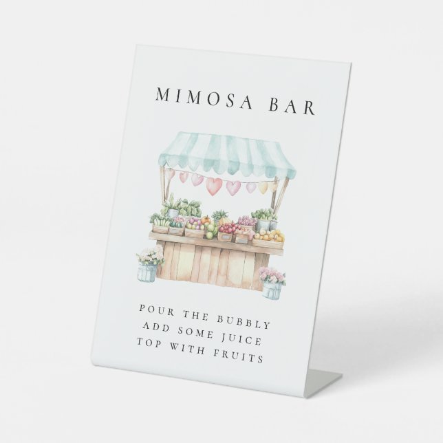 Fresh Off The Market Bridal Shower Mimosa Bar Pedestal Sign (Front)