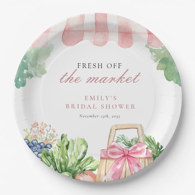 Fresh Off The Market Bridal Shower Paper Plates (Front)