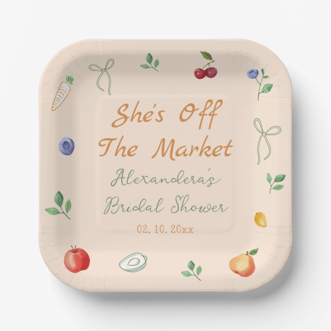 Fresh Off the Market Bridal Shower Paper Plates (Front)