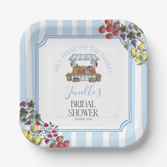Fresh Off The Market Bridal Shower Paper Plates (Front)