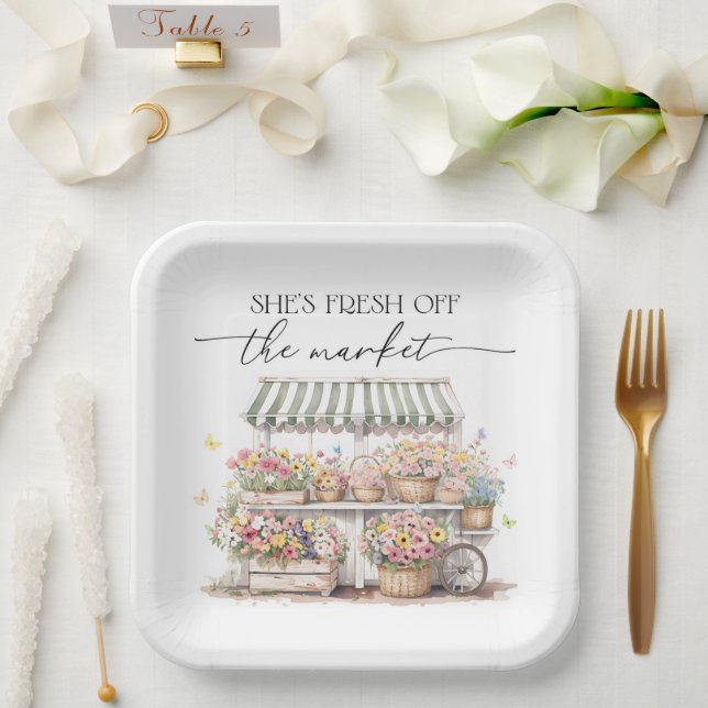 Fresh Off The Market Bridal Shower Paper Plates (Wedding)